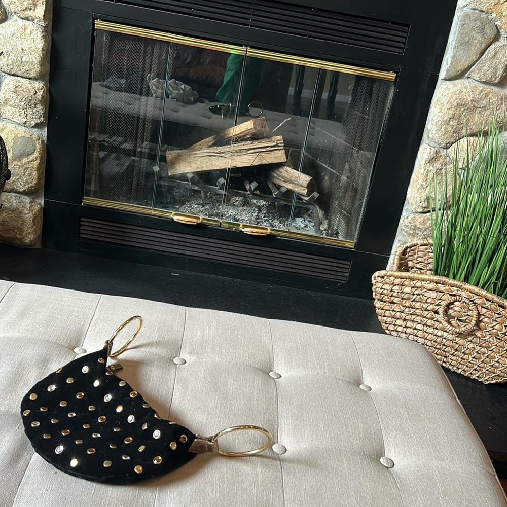 Marco Avane Vintage Black Velvet Studded Mini Bag Ring Clutch‎